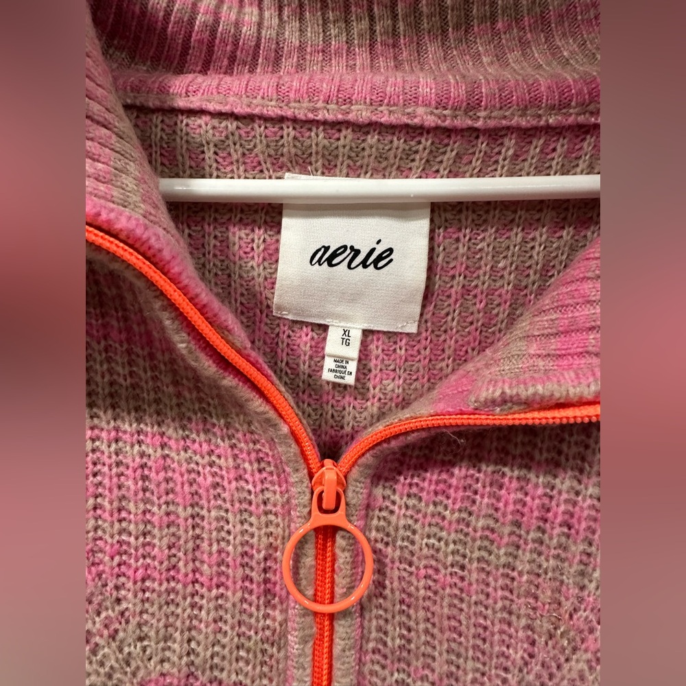 🚫sold🚫Aerie Pink And Brown Half Zip - Picture 3 of 6